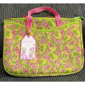 Lilly Pulitzer Seahorse Floral Floater Padded Laptop Tote Bag Whimsical Chic
